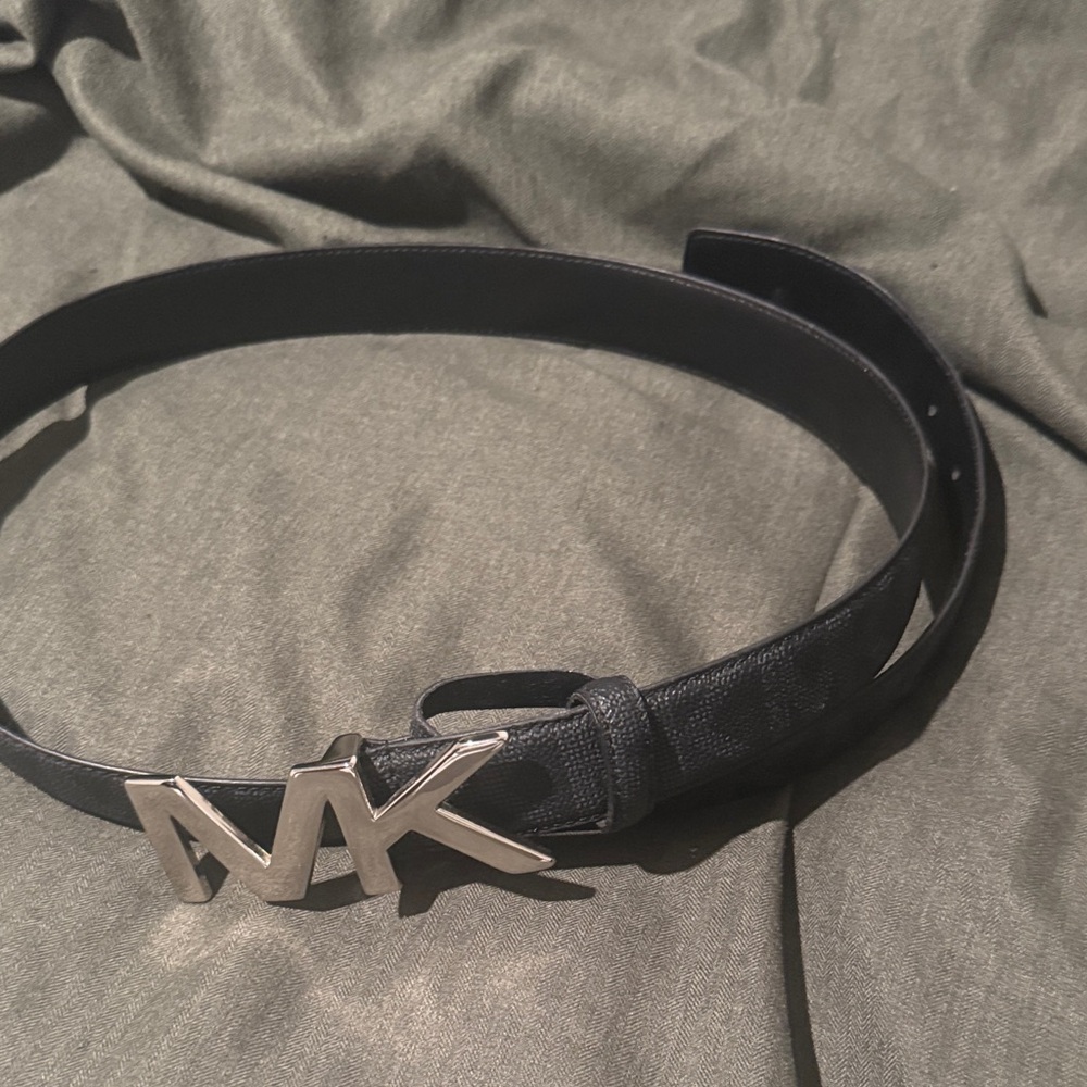 Michael Kors Black Belt with Silver Logo Buckle